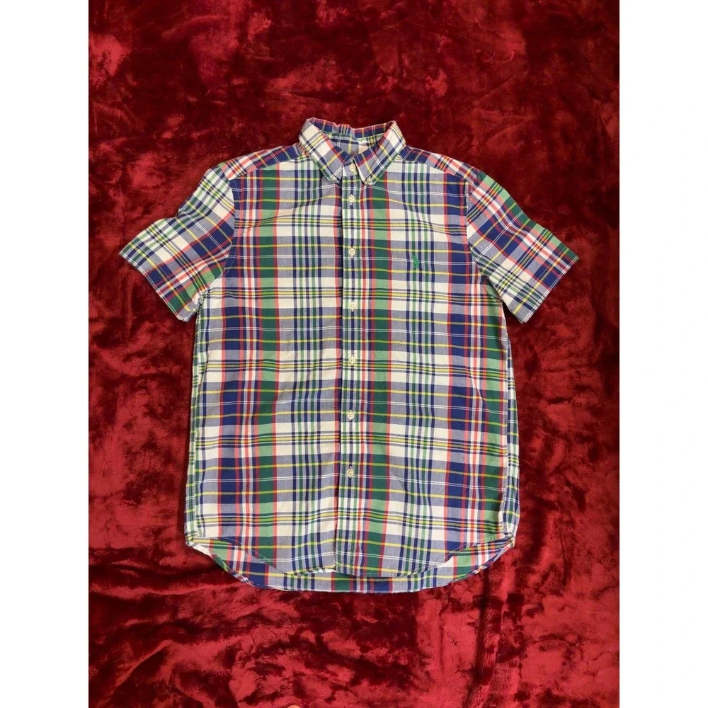 Ralph Lauren Boys Plaid Button Down Shirt Short Sleeve Multi Color Size L 14-16
